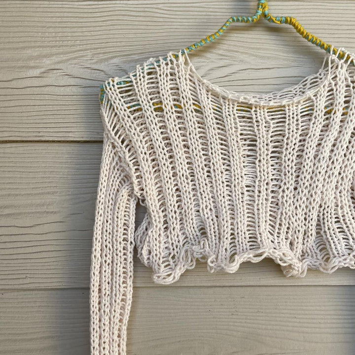 Dame heklede Crop-Top med åpne ermer og avslappet design Skjora