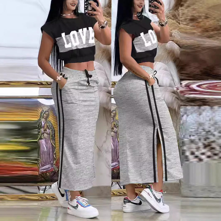 Dame Sporty Crop-Top og Maxiskjørt Sett Skjora
