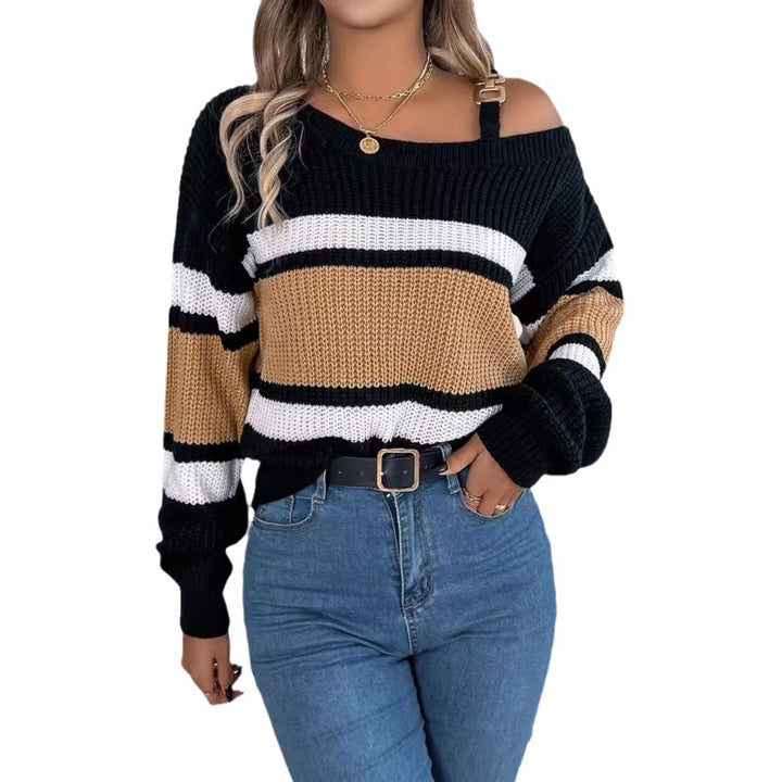 Kvinne Av-Høyre-Sweater med Stripe Detaljer og Trendy Stropp Skjora