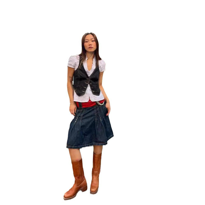 Dame Denim-vest med fine knappdetaljer og praktiske lommer Skjora