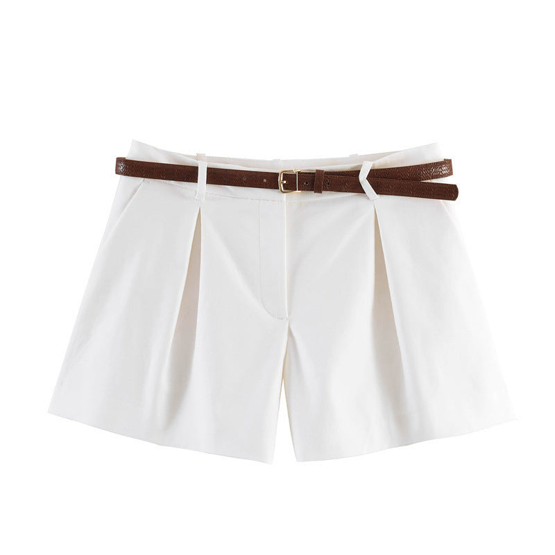 Dame elegante Polka-Dot-Shorts med belte Skjora