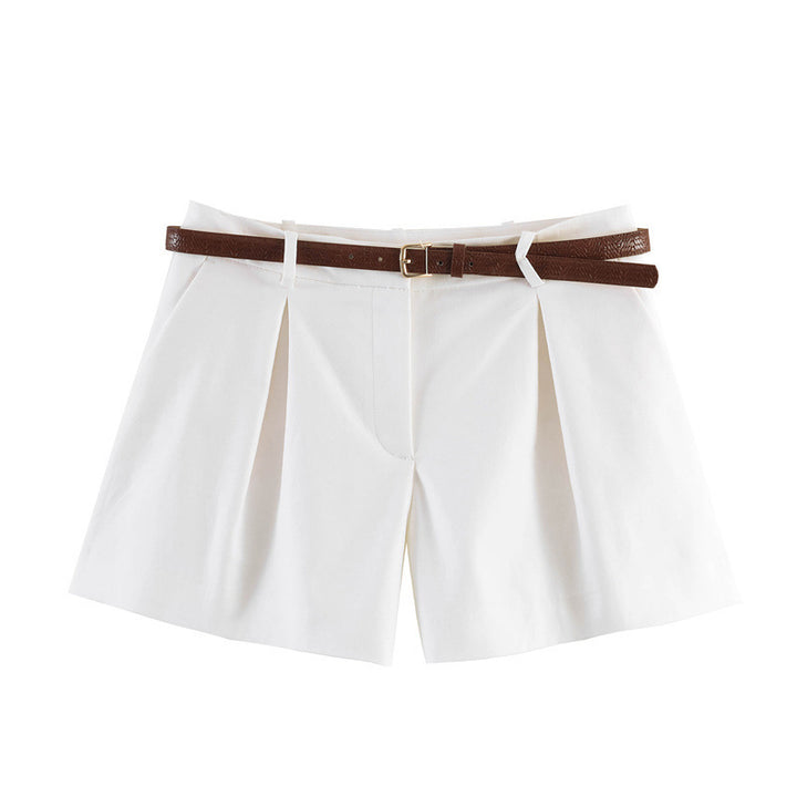 Dame elegante Polka-Dot-Shorts med belte Skjora