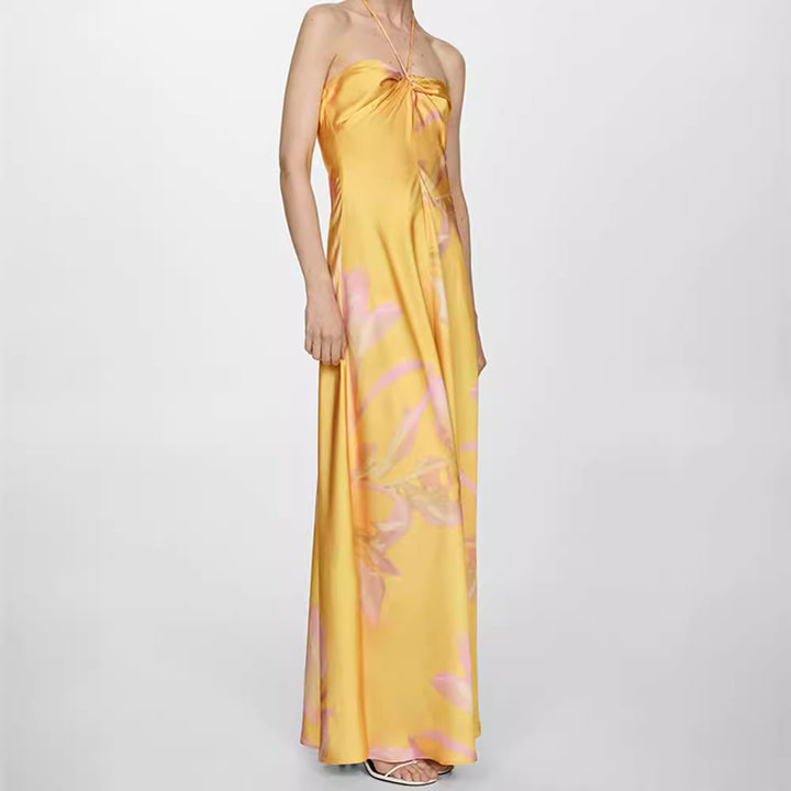 Dame Maxi-kjole med elegant drapering og blomster mønster Skjora