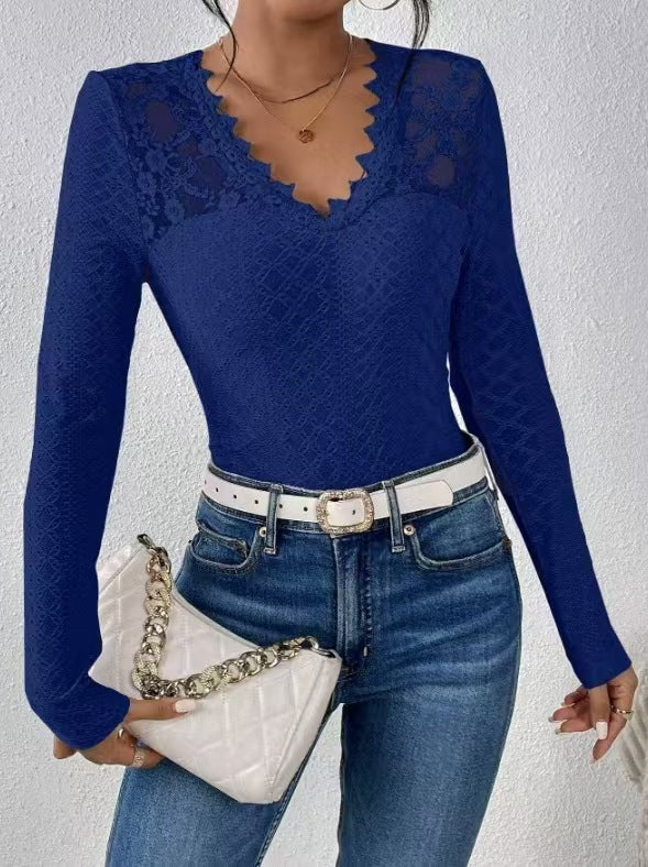 Damer Elegant Blonde Topp med V-Hals Skjora