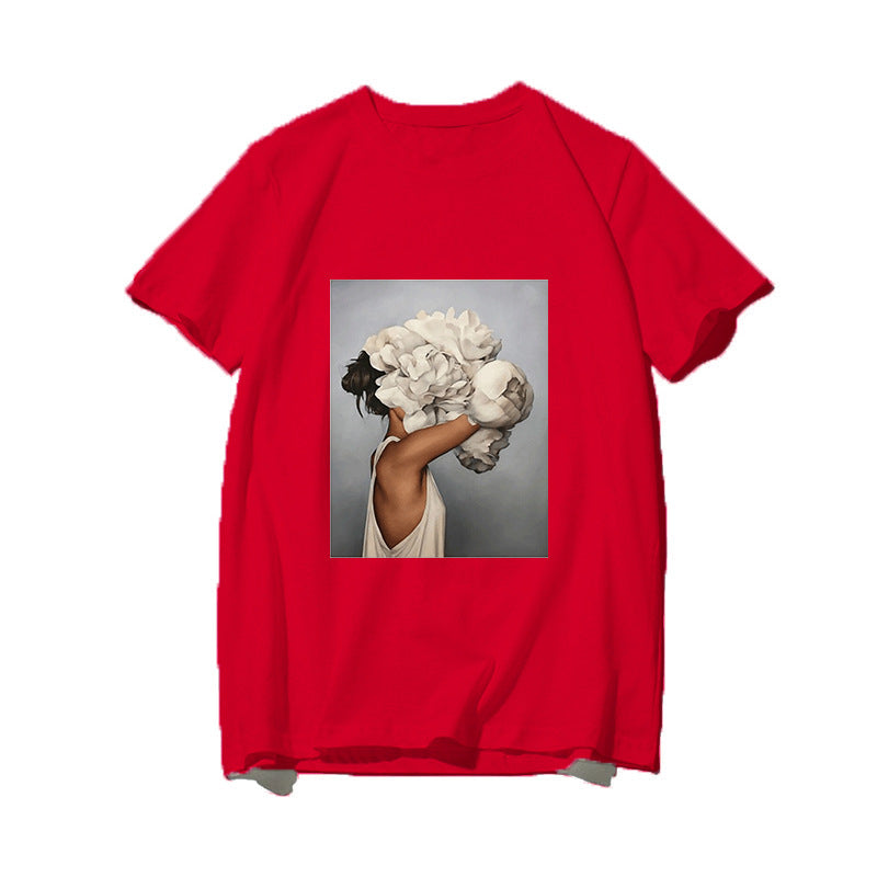 Dame T-skjorte med kreativt fototrykk og avslappet snitt Skjora