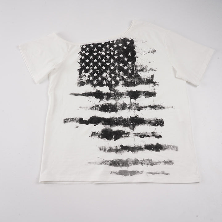 Dame Oversized T-skjorte med asymmetrisk snitt og grafisk stjerneprint Skjora