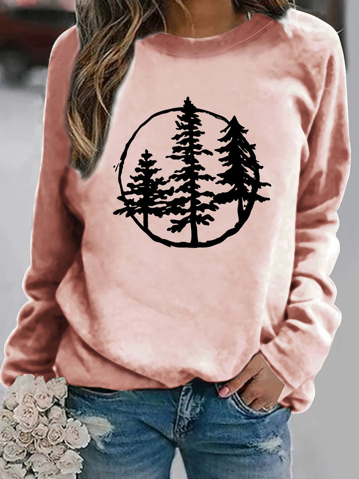 Kvinnelig sweatshirt med kult naturmotiv og avslappet passform Skjora