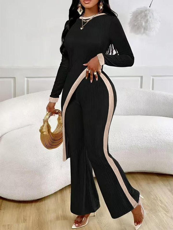 Kvinnes Stilige Jumpsuit med Asymmetrisk Design og Kontrasterende Piping Skjora