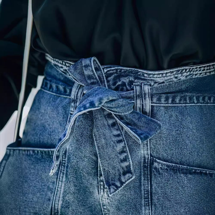 Kvinne denim shorts med høy midje og belte