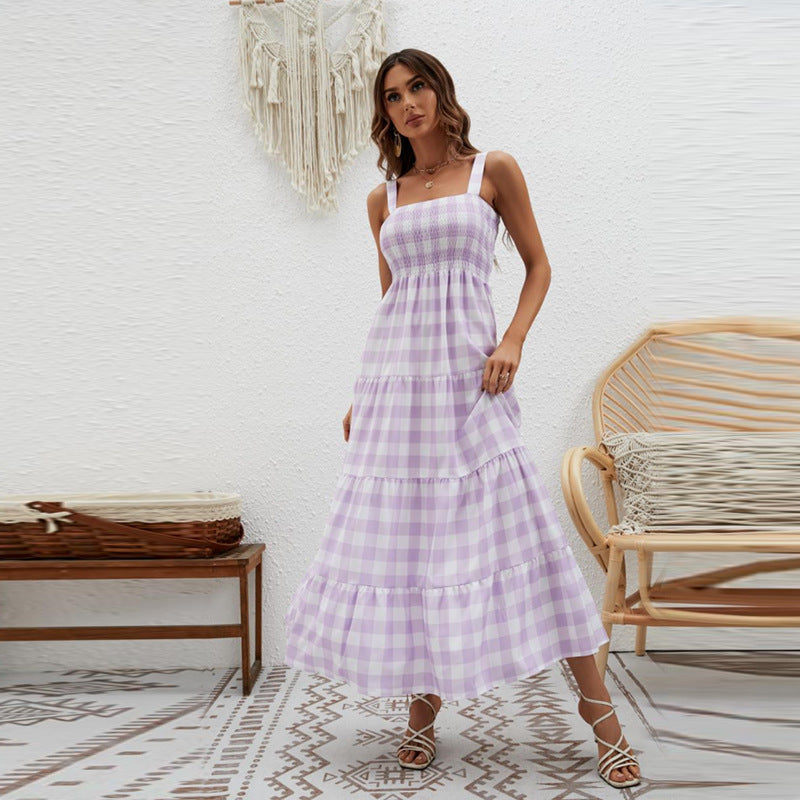 Kvinners Boho Maxi Kjole med Luftige Ruffle Detaljer og Slanke Spaghetti Stropper