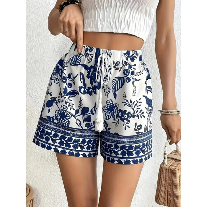 Dame fritidsshortser med blomstermønster og elastisk midje Skjora