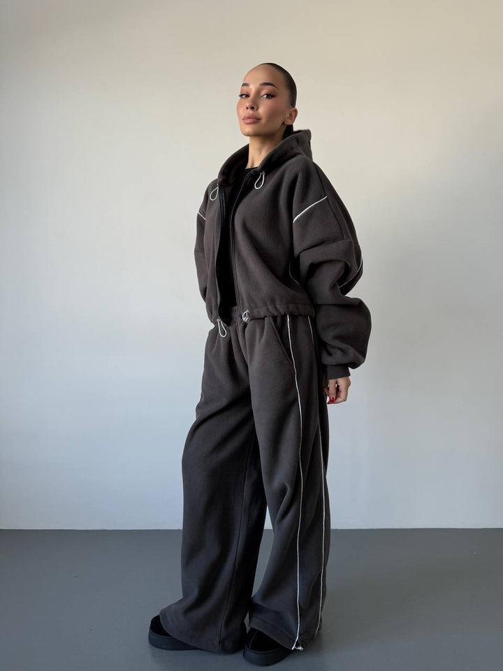 Kvinner Fleece hettegenser og løse joggebukser sett