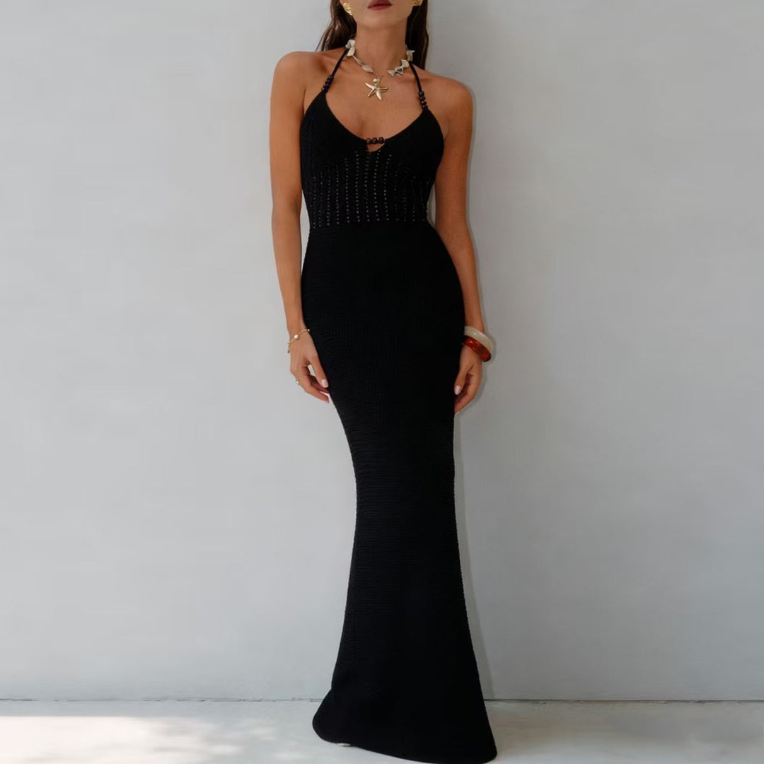 Damen Elegantes Maxikleid mit tiefem V-Ausschnitt und schmalem Schnitt Skjora