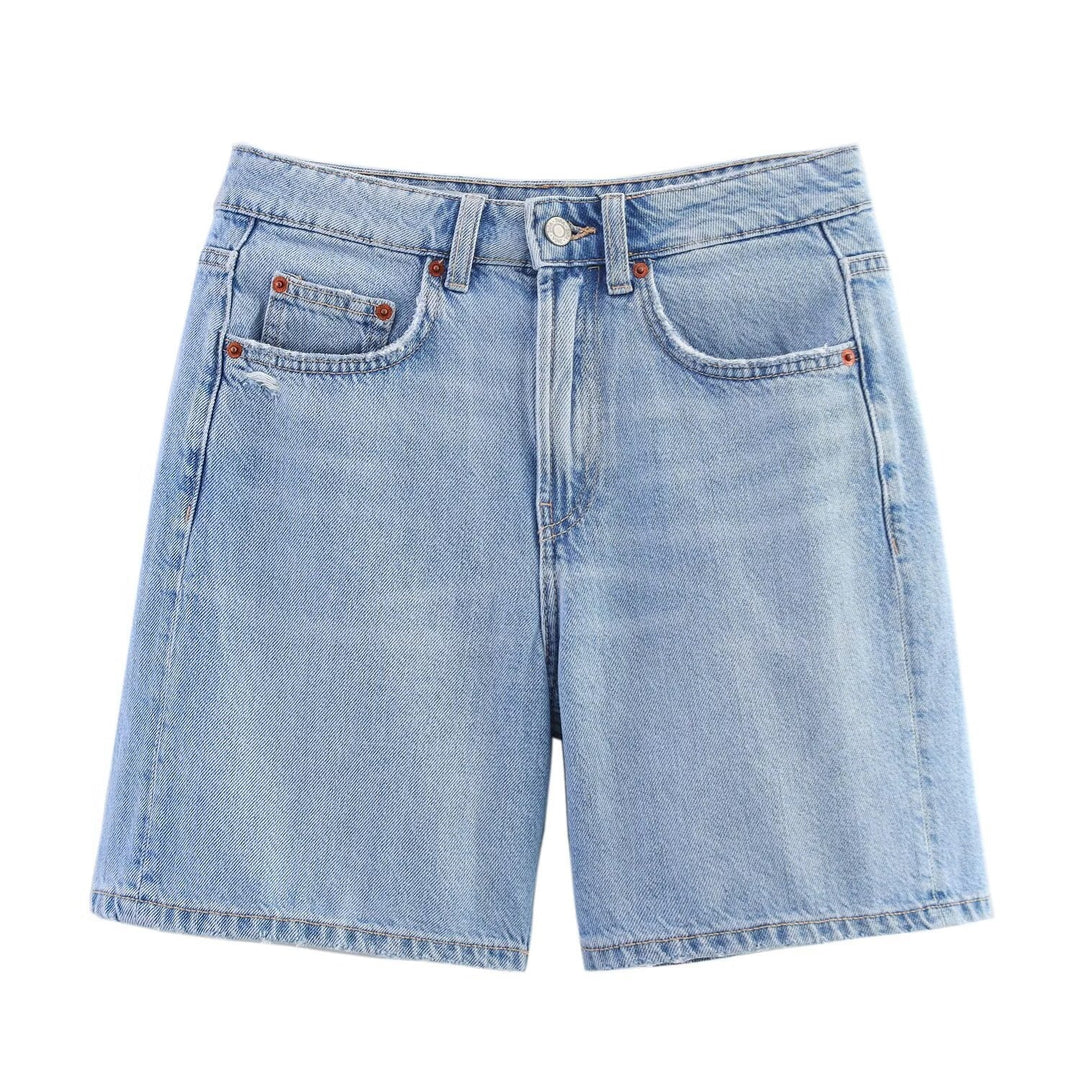 Dame denim shorts i avslappet snitt med høy midje og praktiske lommer Skjora