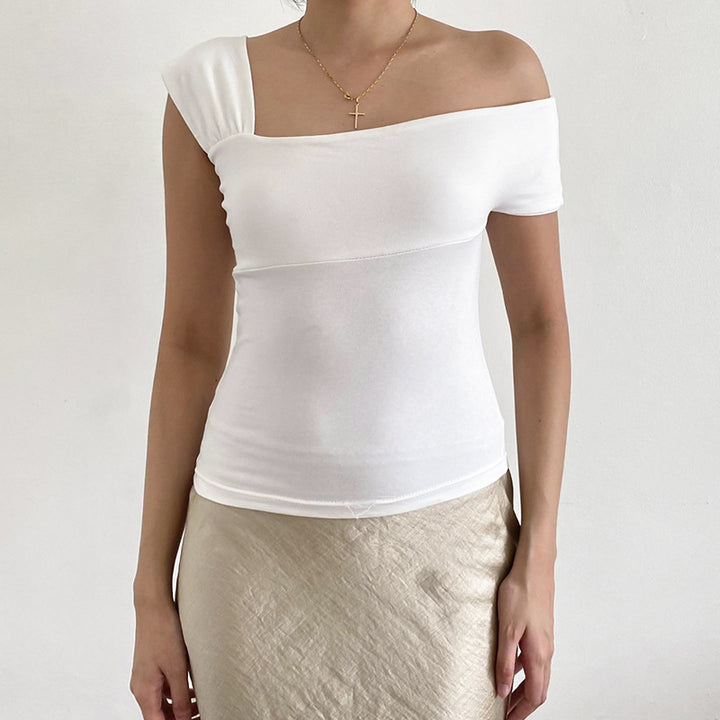 Dame moderne asymmetrisk topp med trendy en-skulder-design Skjora
