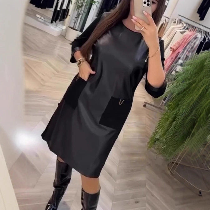 Dame Elegant Skinnkjole med Praktiske Glidelåslommer Skjora