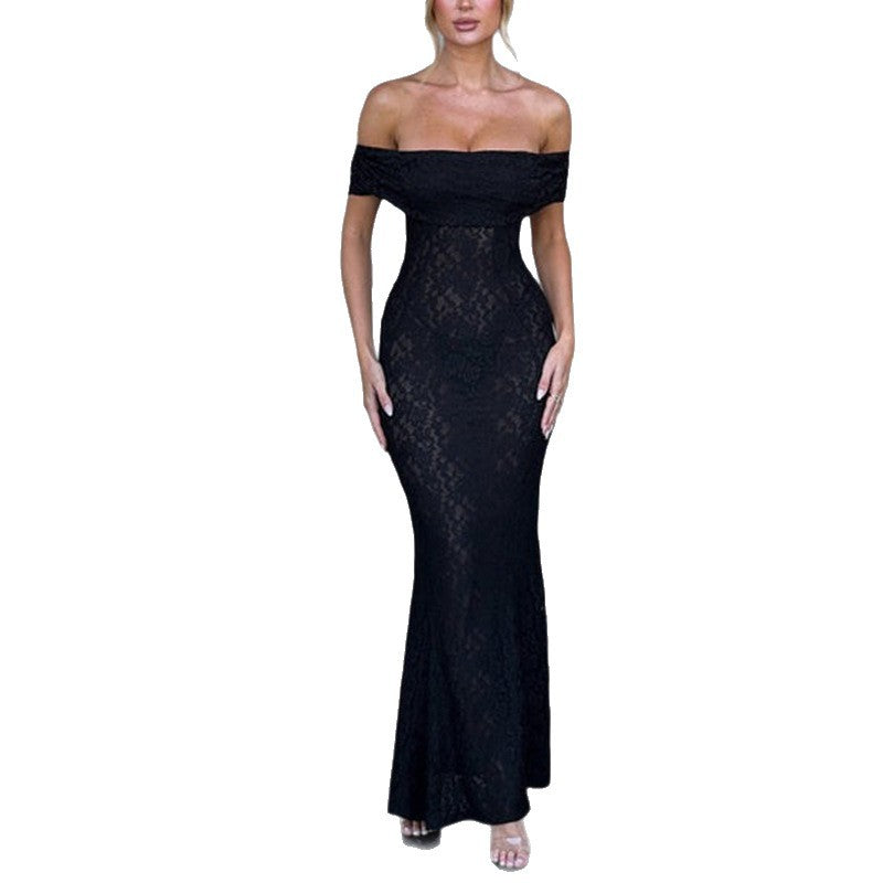 Dame Forførende blonde maxikjole med off-shoulder design Skjora