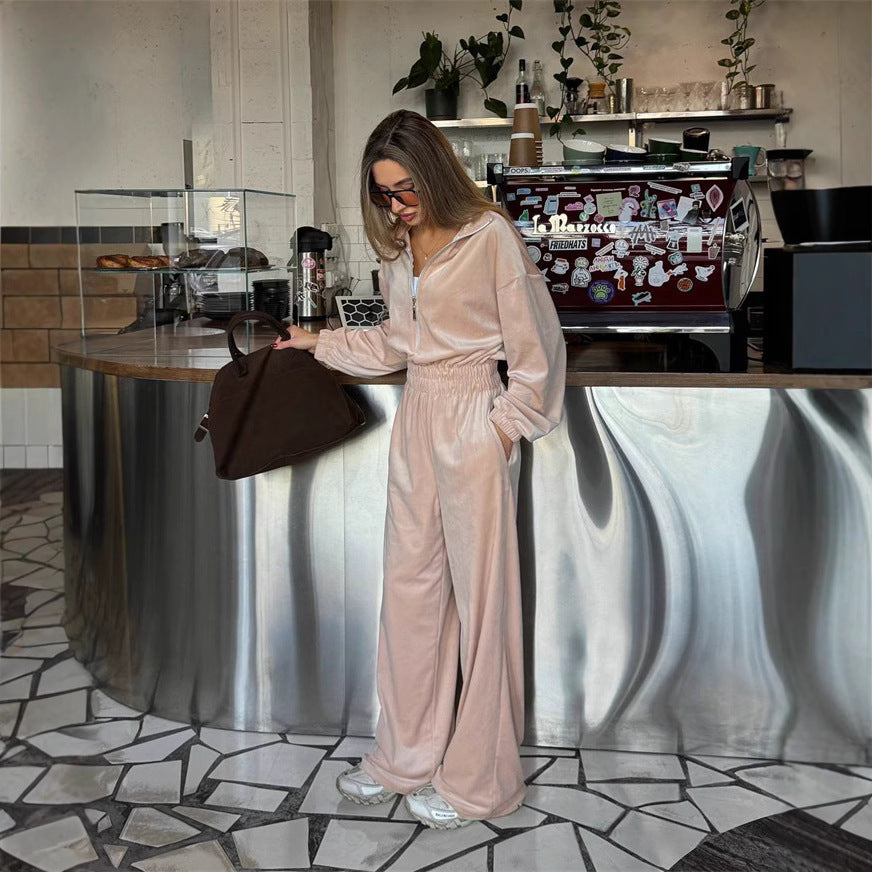 Kvinne Casual Fleece Jumpsuit med Høy Krage og Praktisk Glidelås Skjora