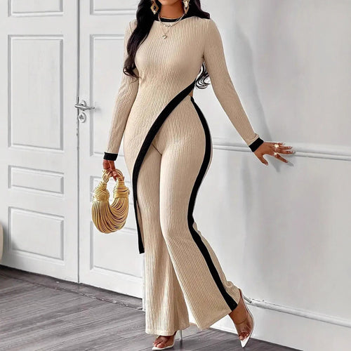 Kvinnes Stilige Jumpsuit med Asymmetrisk Design og Kontrasterende Piping Skjora