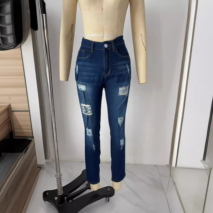 Dame Slim-Fit Jeans med trendy Zdestroyed-detaljer Skjora