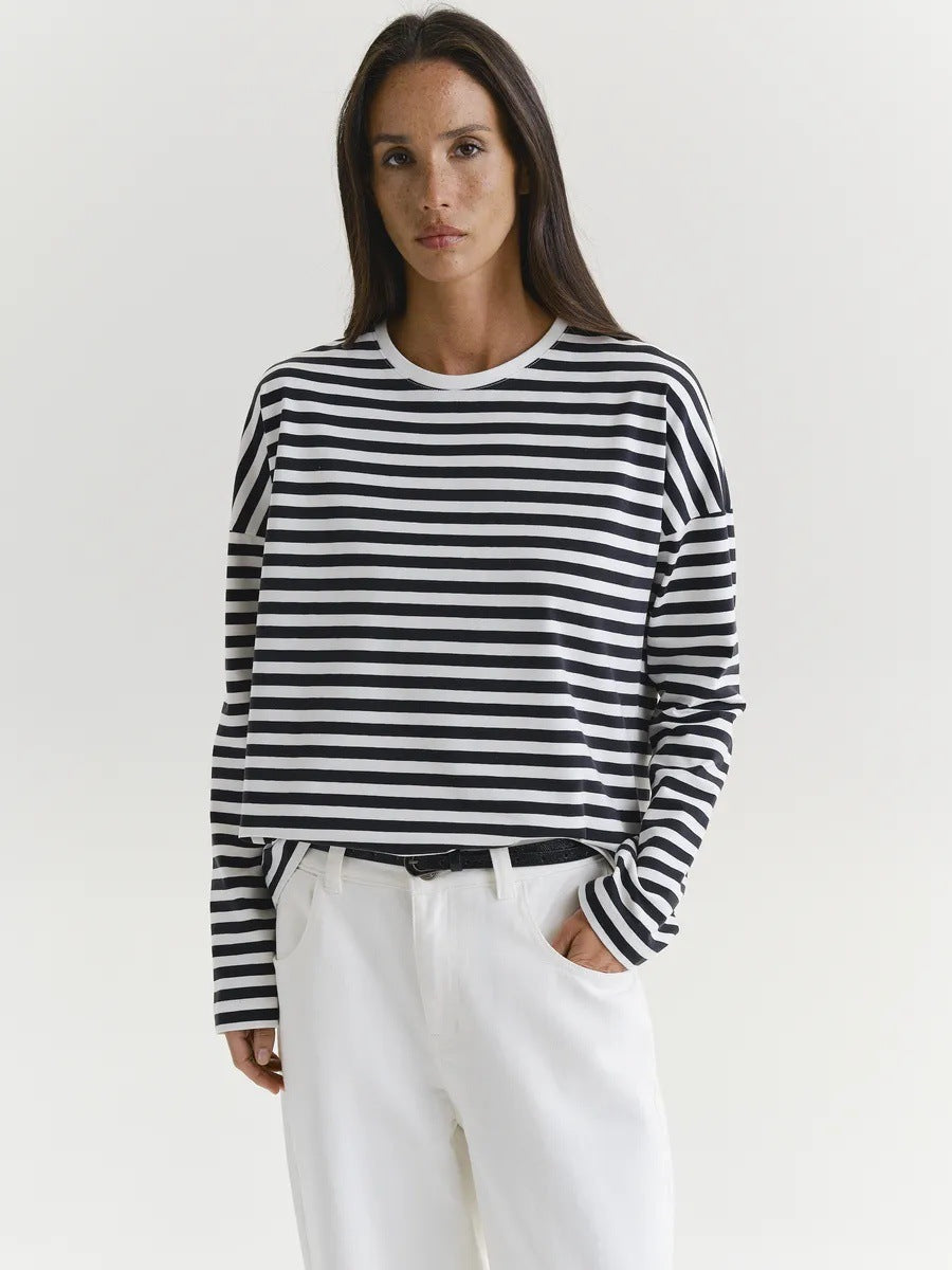 Kvinne Langermet Skjorte med Fasjonabelt Stripesmønster Skjora