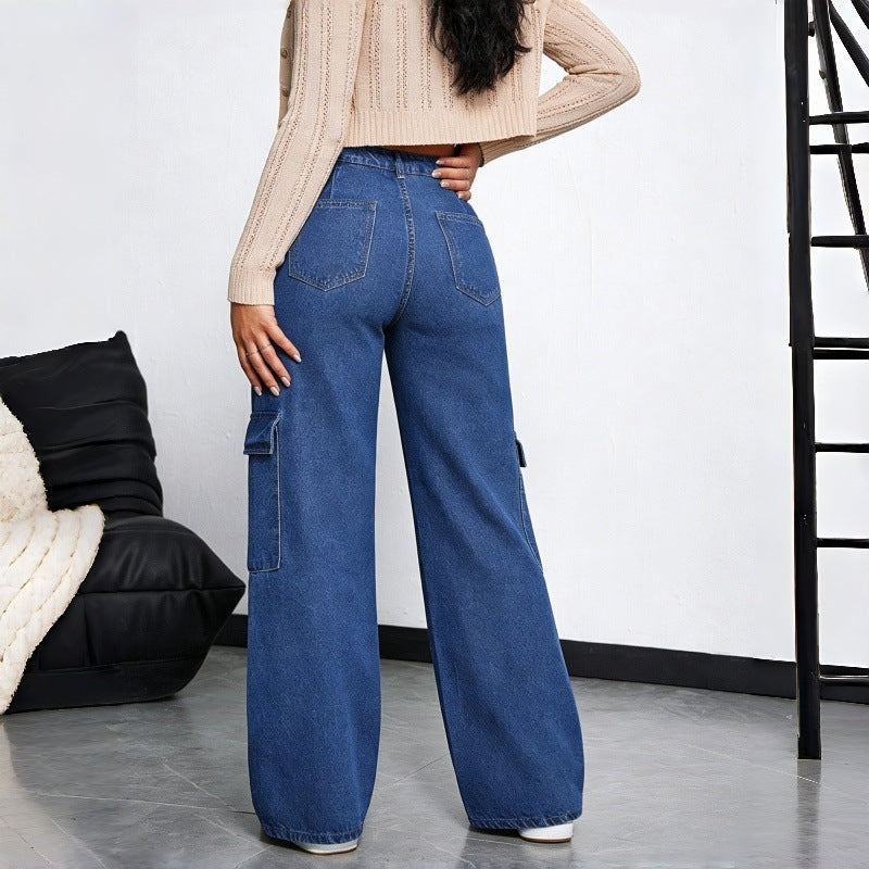 Dame Cargo-jeans i avslappet oversized-snitt med praktiske sidelommer Skjora