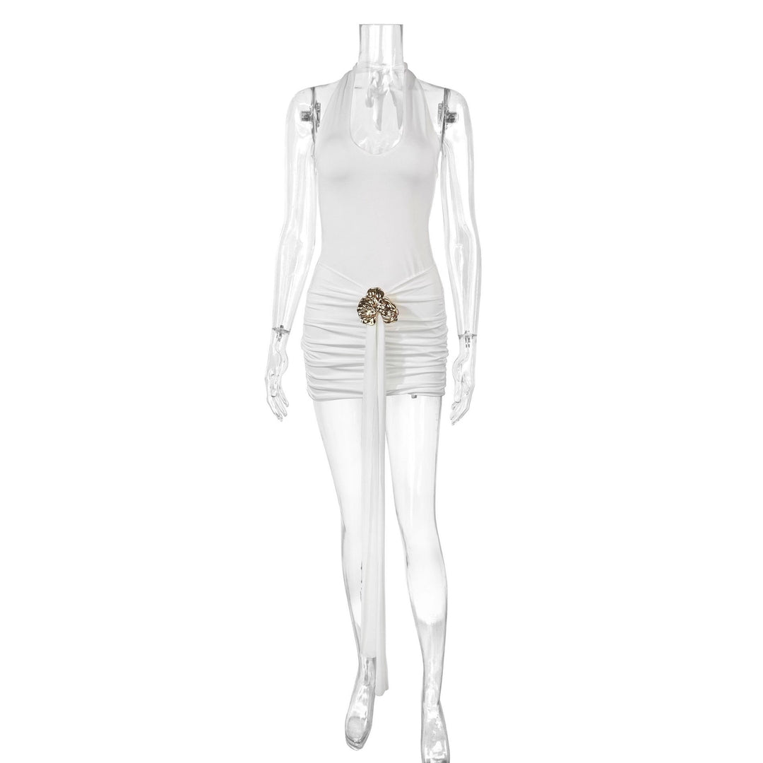 Dame Elegant Cut-Out Minikjole med Vavdeffekt og Glamorøse Detaljer Skjora