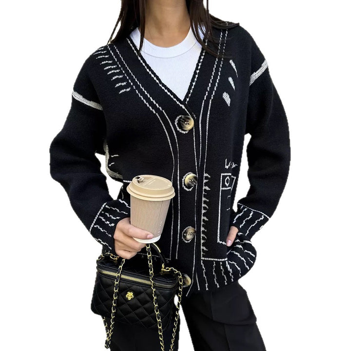 Dame avslappet cardigan med grafisk mønster Skjora