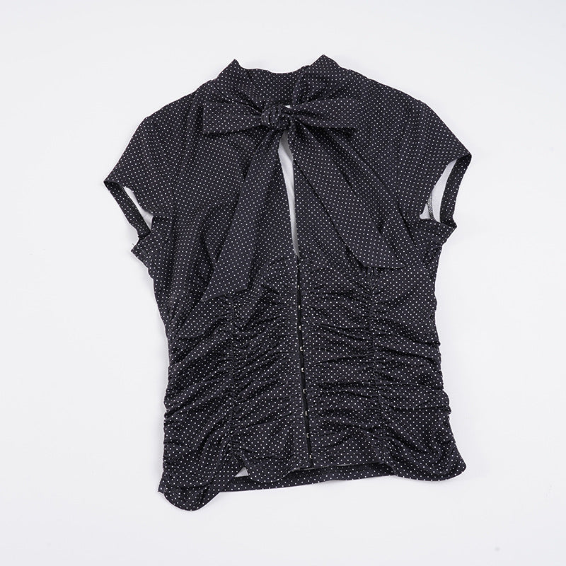 Dame elegant Bluse skjorte med sløyfekrage og rynker Skjora
