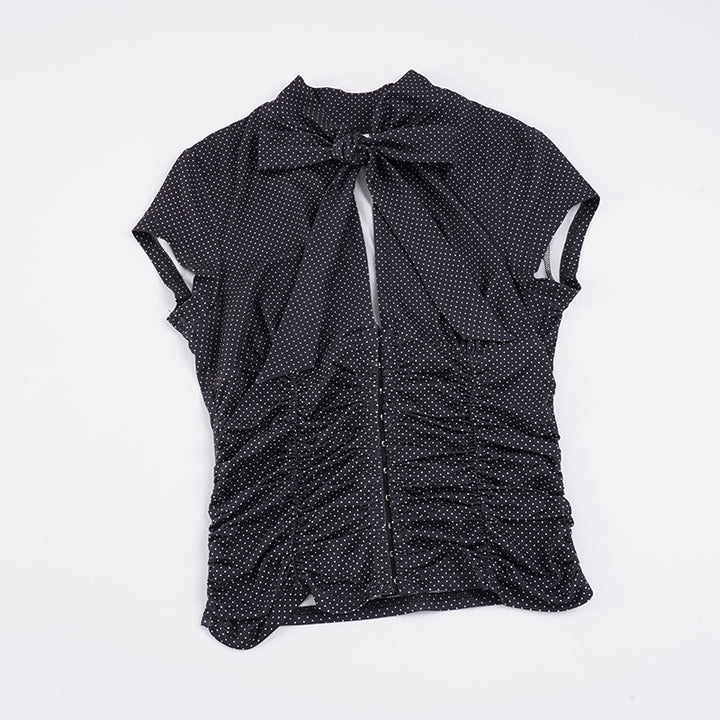 Dame elegant Bluse skjorte med sløyfekrage og rynker Skjora