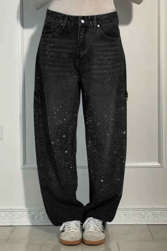 Kvinne Glitrende Baggy Jeans Skjora