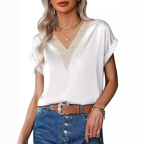 Damebluse med elegant spisskantdetalj Skjora