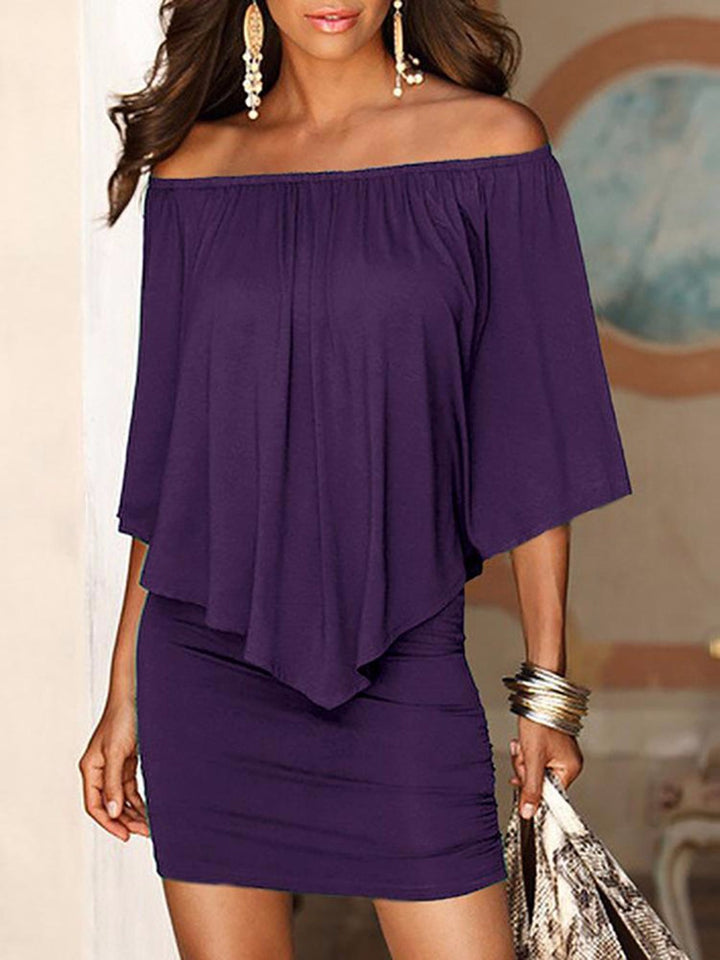 Dame Off-Shoulder Minikjole med flytende overdel og midjev betoning Skjora