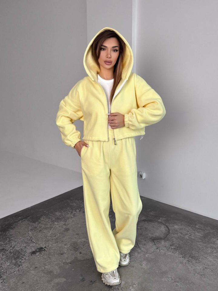 Kvinne Oversized Fleece Treningsdress med Hette og Vid Søm Skjora