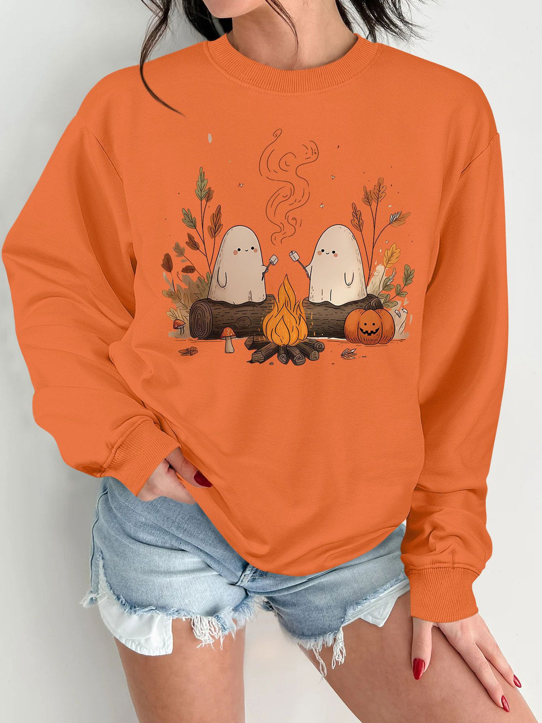 Dame sweatshirt med leken skummel motiv og komfortabel passform Skjora