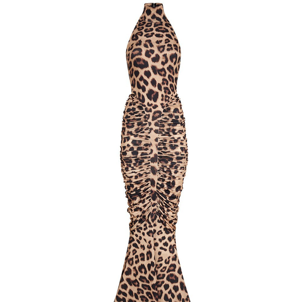 Damer Elegant Leopardmønster Maxikjole med høye krager og raffinerte snitt Skjora