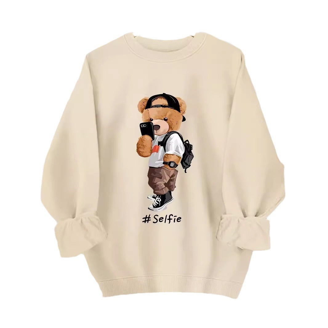 Dame sweatshirt med kunstnerisk bjørnedesign og avslappet passform Skjora