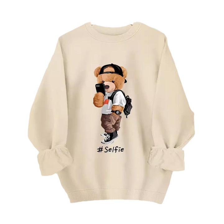 Dame sweatshirt med kunstnerisk bjørnedesign og avslappet passform Skjora