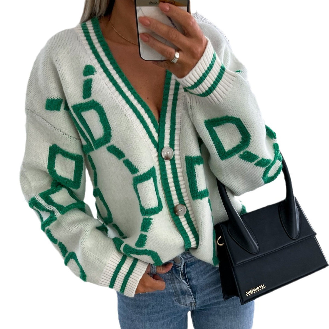 Dame cardigan med grafisk mønster og chic knappdetalj Skjora