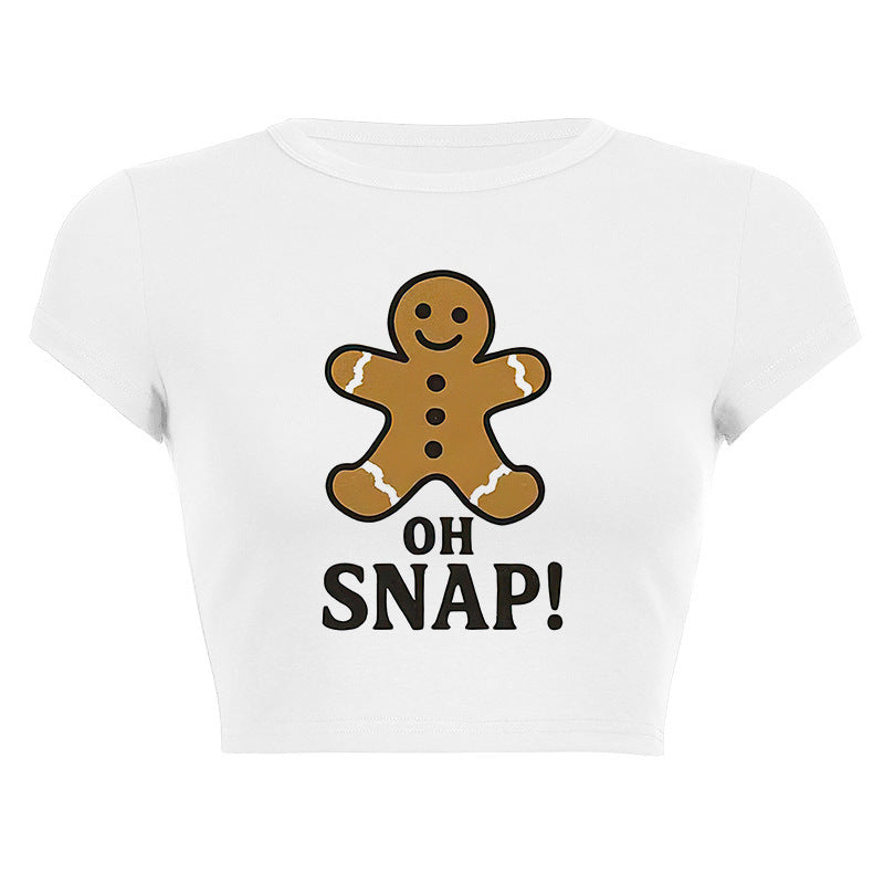 Dame cropped T-skjorte med juledesign Skjora