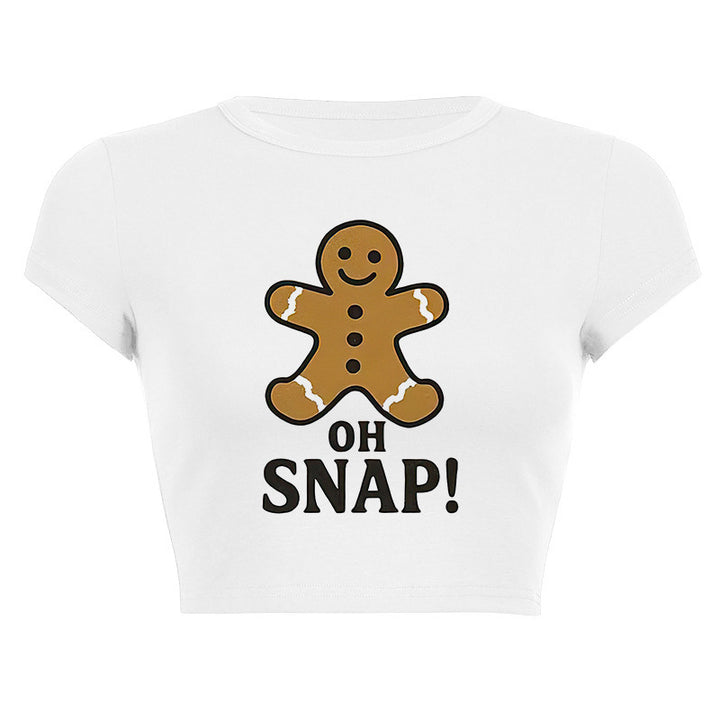 Dame cropped T-skjorte med juledesign Skjora