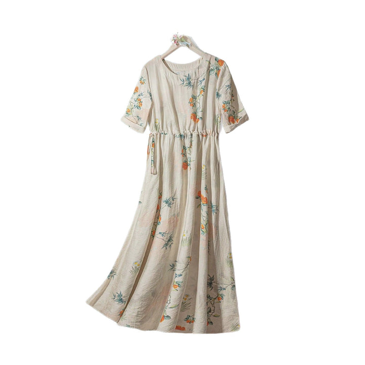 Dame Langerm Maxi-Kjole med floral design og elastisk belte Skjora