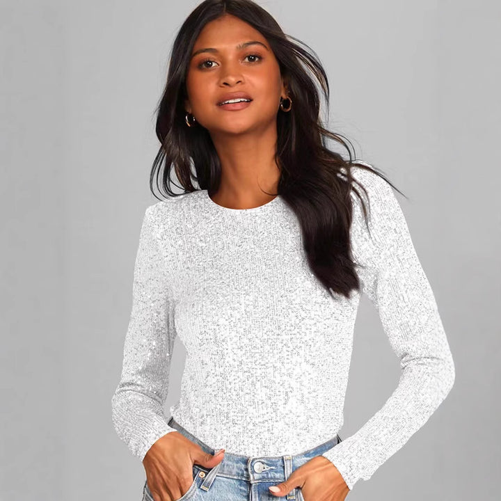 Damer Glitrende Bodysuit med Lange Ermer og Skinnende Topp Materiale Skjora