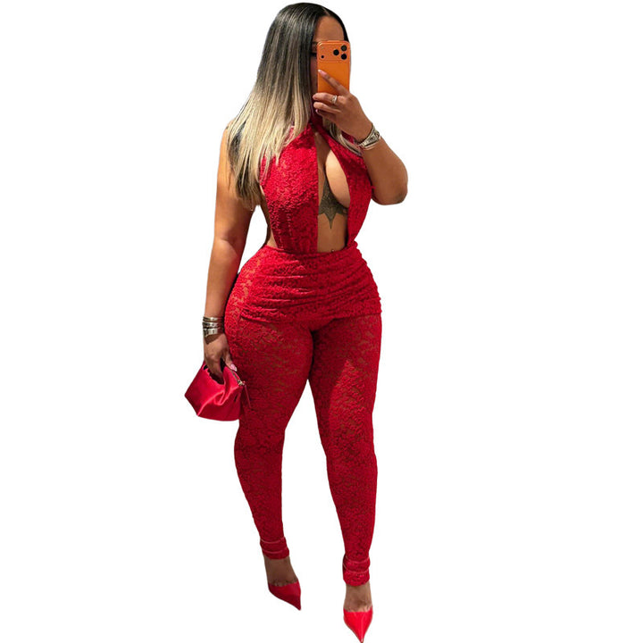 Dame Elegant spiss jumpsuit med dyp V-utskjæring og tettsittende design Skjora