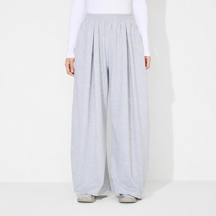 Dame brede Palazzo bukser med elastisk midjebånd og folder Skjora