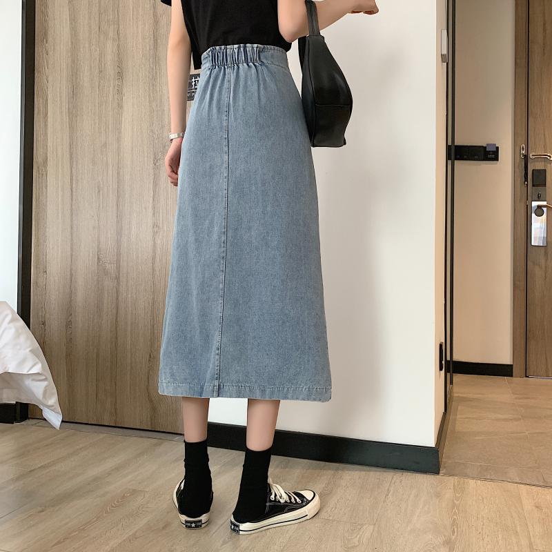 Kvinne jeans midi skjørt med sidesplit Skjora