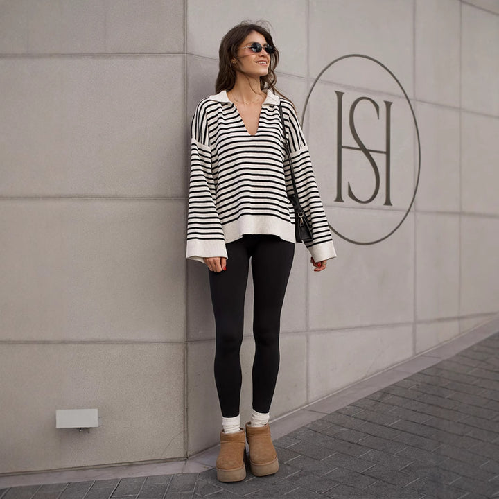 Kvinne Striped Strikkegenser med Cozy Fit Skjora
