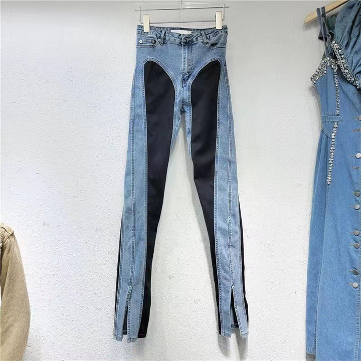Damer Fashionable Høyt Liv Jeans med Sideslits Skjora