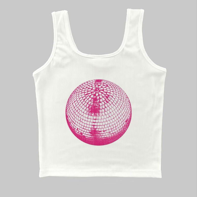 Dame cropped T-skjorte med kreativt speilball-design Skjora