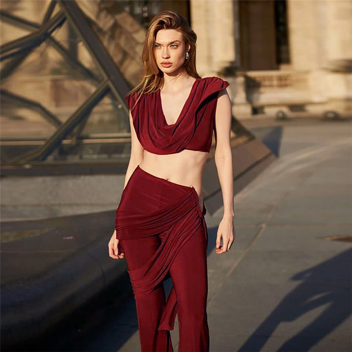 Damer Elegant Jumpsuit-sett med Drapering og Smalt Bein Skjora
